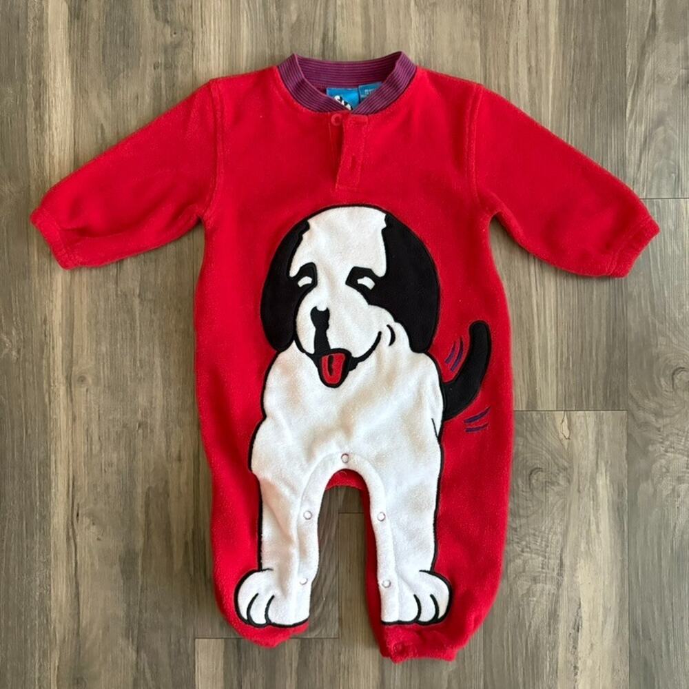 Vintage Little Big Dogs Baby Jumpsuit Onepiece 12-18M Full Dog Graphic Red RARE